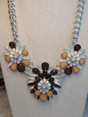 Miche Orchid Silver‑Tone Statement Necklace – Tiered Floral Design